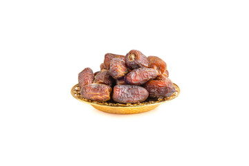 Date fruits or dry dates isolated on white background.Ramadan Kareem Breaking the fast by eating Tamar Dates