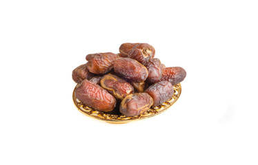 Date fruits or dry dates isolated on white background.Ramadan Kareem Breaking the fast by eating Tamar Dates