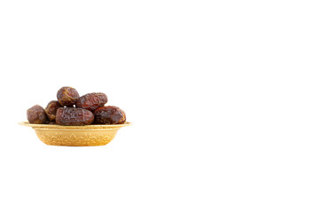 Date fruits or dry dates isolated on white background.Ramadan Kareem Breaking the fast by eating Tamar Dates