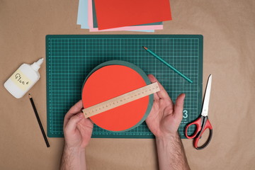Step 4. DIY watermelon from colored paper. Children's crafts watermelon paper step by step...