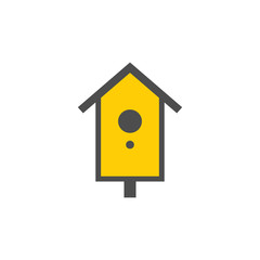 Wooden birdhouse colorful vector icon, nature simple illustration. Isolated single icon