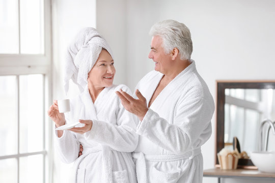 Morning Of Mature Couple In Bathroom