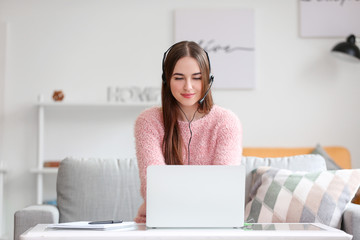 Female technical support agent working at home