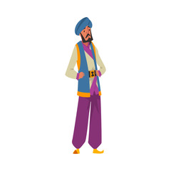 Arab Man in Oriental Costume, Arabian Fairy Tale Cartoon Character Vector Illustration