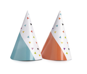 Party hats on white background