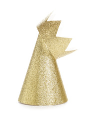 Party hat and crown on white background