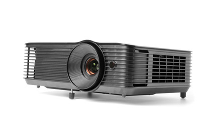 Modern video projector on white background