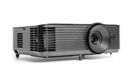 Modern video projector on white background
