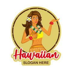 Hawaiian Girl with cocktails vector