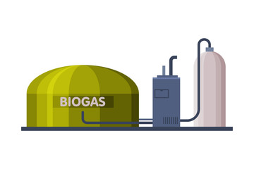 Biogas Energy Power Plant, Green Energy, Alternative Power Flat Vector Illustration - obrazy, fototapety, plakaty