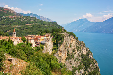 Aerial view from Terrazza del Brivido viewpoint upon Lake Garda
