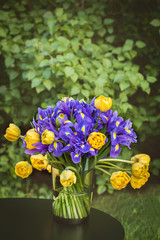 Bouquet of English Irises and peony-flowered tulips