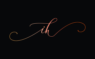ih or i, h Lowercase Cursive Letter Initial Logo Design, Vector Template