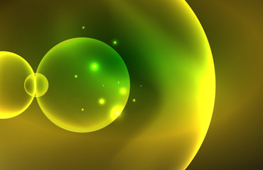 Neon shiny transparent glowing circles with light effects. Techno futuristic vector abstract background For Wallpaper, Banner, Background, Card, Book Illustration, landing page