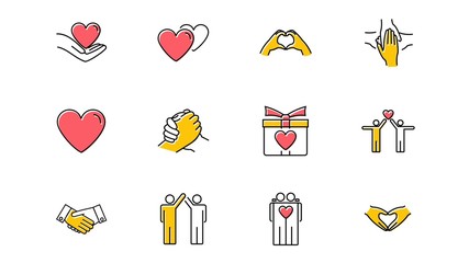 Friendship and love line icons

.Trust handshake, social responsibility icons.vector illustration