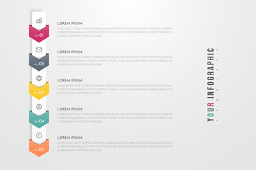 Infographic concept design with 5 options, steps or processes. Can be used for workflow layout, annual report, flow charts, diagram, presentations, web sites, banners, printed materials.