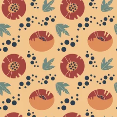 Foto op Aluminium Vector seamless pattern with abstract poppies. Floral wallpaper. Texture with flowers and leaves for textile or wrapping paper. © Tatiana