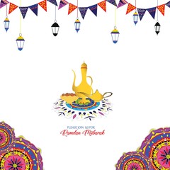 Ramadan mubarak beautiful banner with colorful mandala 