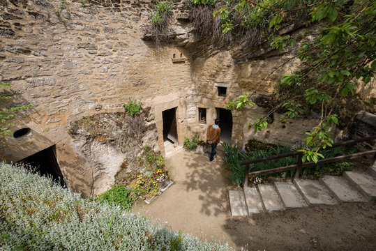Louresse-Rochmenier, France - May 2013: Entrance to the Troglodite farm