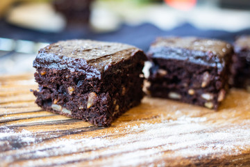 Brownie chocolate cake. Sweet dessert vegan food breakfast.