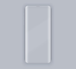 Smartphone layout presentation mockup. Example gray frameless model smartphone with touchscreen on gray background. Project application mockup. Vector Illustration