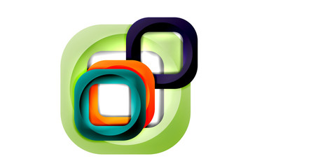 Obraz premium Square geometric vector abstract background, dynamic modern minimal template. Multicolored square shapes with round corners overlapping each other