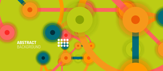 Obraz premium Flat style geometric abstract background, round dots or circle connections on color background. Technology network concept.