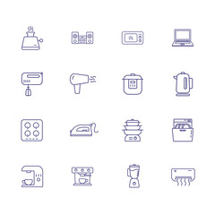Home appliances line icon set. Set of line icons on white background. Household concept. Iron, microwave, oven, mixer. Can be used for topics like home, kitchen, technics