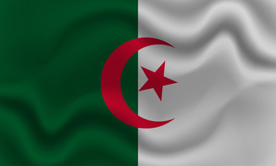 national flag of Algeria on wavy cotton fabric. Realistic vector illustration.