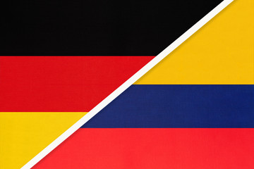 Germany vs Colombia, symbol of two national flags. Relationship between european and american countries.