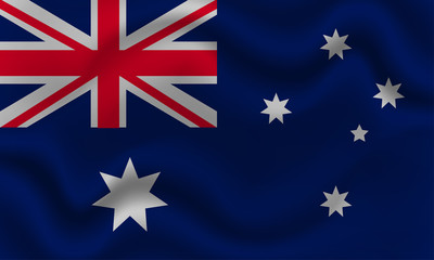 national flag of Australia on wavy cotton fabric. Realistic vector illustration.