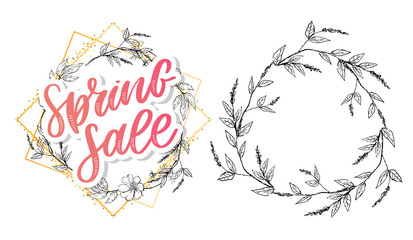 Spring sale Vector word sale .Letters made of flowers and leaves on a white background.