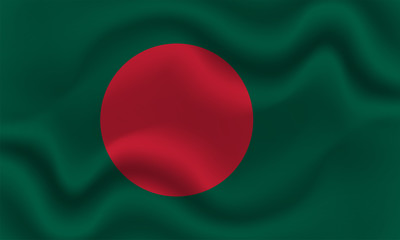 national flag of Bangladesh on wavy cotton fabric. Realistic vector illustration.