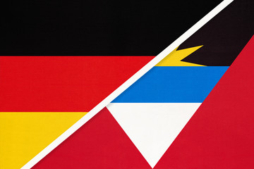 Germany vs Antigua and Barbuda, symbol of two national flags. Relationship between european and american countries.