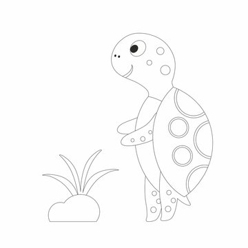 Children's black and white coloring book funny turtle on a white background. Contour illustration for children. Marine life.