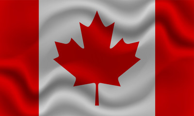 national flag of Canada on wavy cotton fabric. Realistic vector illustration.