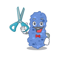 Sporty burkholderia bacteria cartoon character design with barber