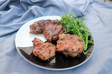 grilled pork , pork steak and beef steak