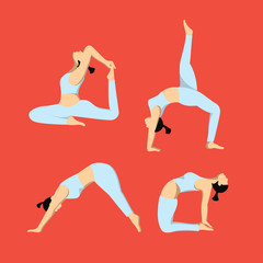 pose for women practicing yoga, vector flat design