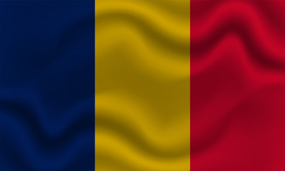 national flag of Chad on wavy cotton fabric. Realistic vector illustration.