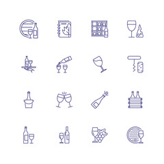Wine industry icons. Set of line icons on white background. Wine storage, champagne, corkscrew. Alcoholic drinks concept. can be used for topics like winery, restaurant, beverage