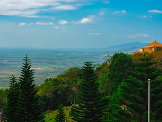landscape on a green valley in the fog