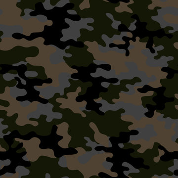 Abstract camo seamless pattern on textile. Forest style. Vector