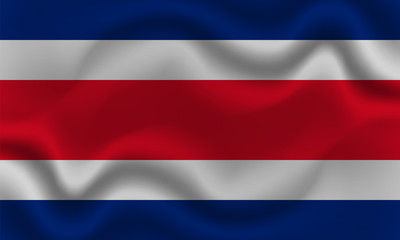 national flag of Costa Rica on wavy cotton fabric. Realistic vector illustration.