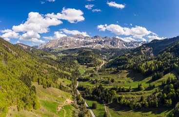 Fototapeta na wymiar Stunning view of the Schwägalp pass with the Santis mountain in Canton Appenzell in Switzerland