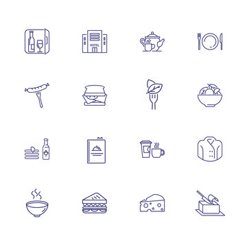 Hotel restaurant line icon set. Set of line icons on white background. Hotel, food, dish. Food concept. Can be used for topics like hotel, restaurant, cafe