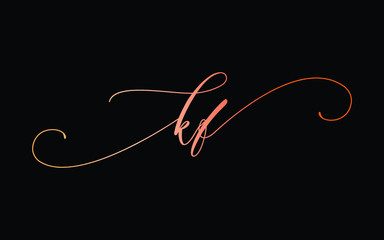 kf or k, f Lowercase Cursive Letter Initial Logo Design, Vector Template
