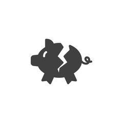 Broken piggy bank vector icon. filled flat sign for mobile concept and web design. Broken money box glyph icon. Bankruptcy symbol, logo illustration. Vector graphics