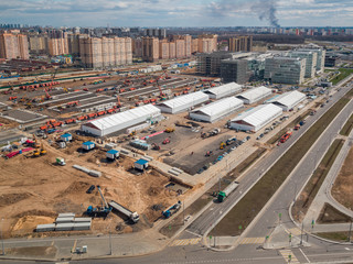 New buildings under construction at the Novomoskovsky multipurpose medical centre for patients with suspected COVID-19 coronavirus infection, in Kommunarka, Moscow, Russia on 28 April 2020