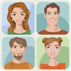 Obraz premium Set of four male and female young characters.